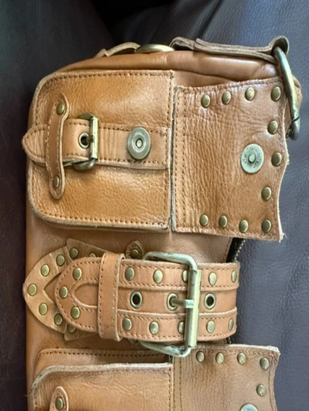 Vintage Betsey Johnson Y2K Genuine Leather Studded Cargo Pocket Shoulder soho